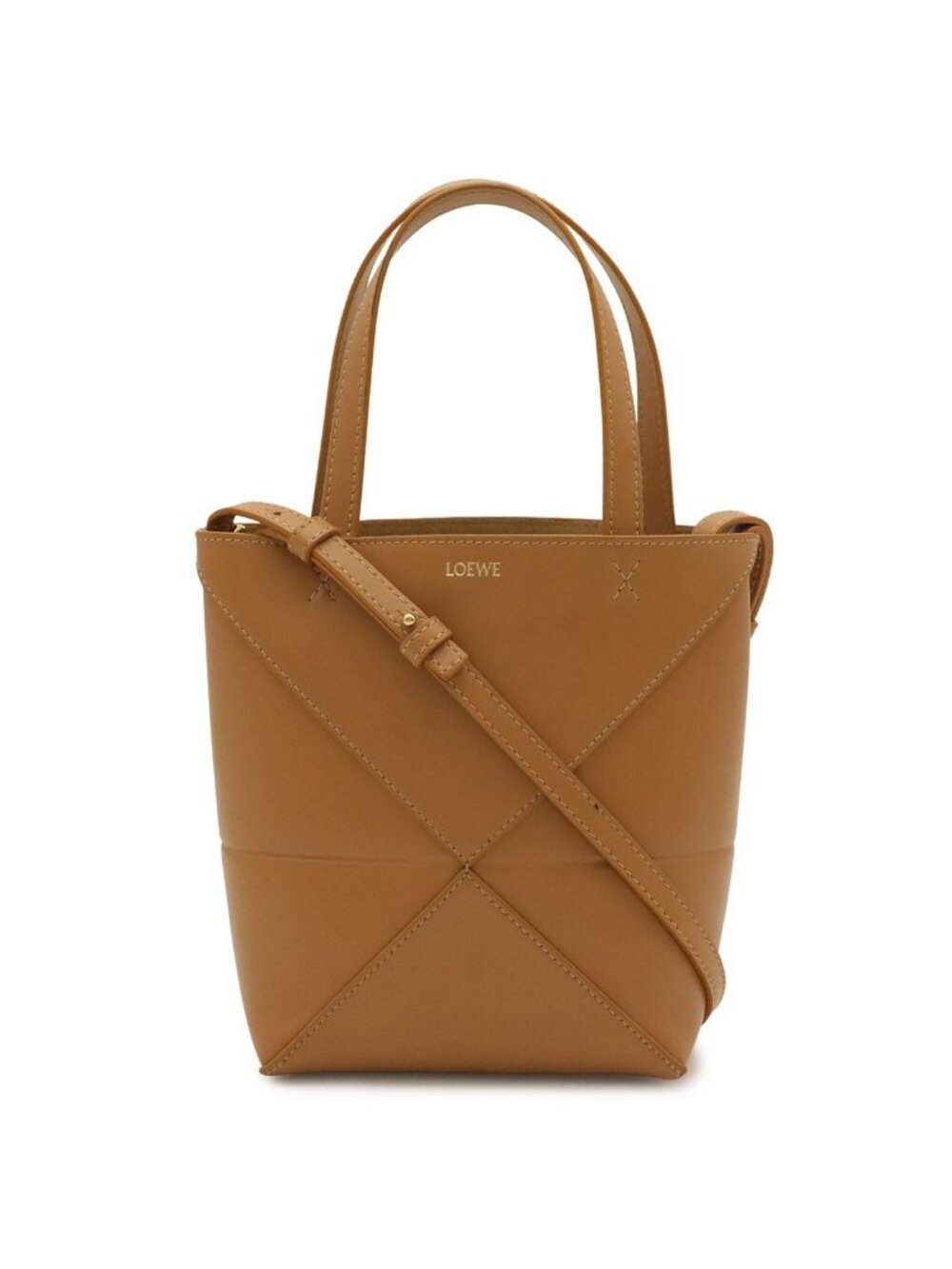 Loewe Puzzle Fold Tote Bag Mini 2-Way Shoulder Shiny Calfskin Warm Desert Camel